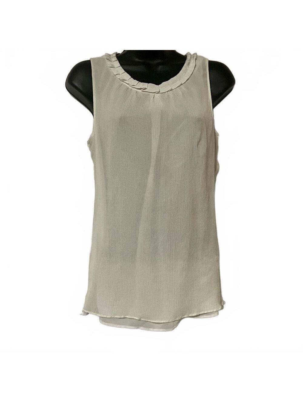 Banana Republic Ivory Sheer 100% Silk Stretch Crepe Ribbon Sleeveless Top S